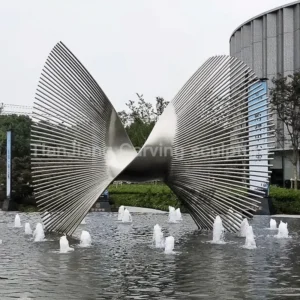 Stainless steel brushed fan-shaped line waterscape sculpture
