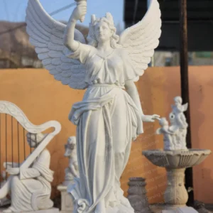 White marble goddess of light holding a torch sculpture