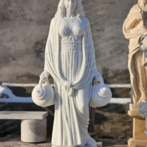 White marble European-style sculpture of a girl carrying water