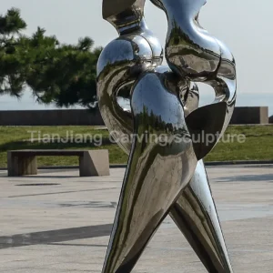 Stainless steel mirror abstract double sculpture