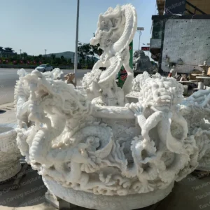 White marble carved Nine Dragon Basin (Nine Dragon Urn)