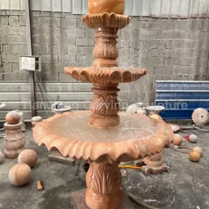 Sunset red three-story stone carving Feng Shui ball fountain