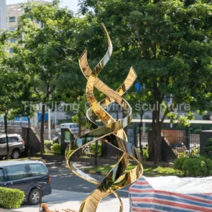 Stainless steel mirror gold DNA double helix sculpture
