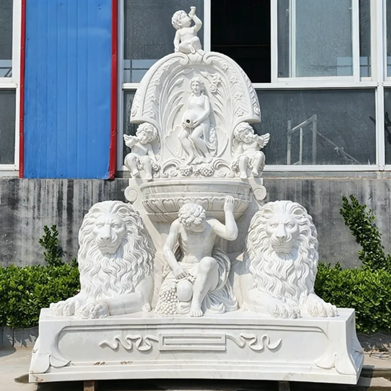 Marble European style lion wall fountain
