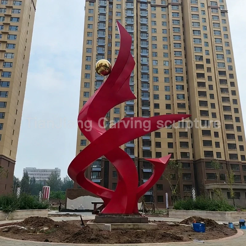 e3945fcd-f381-48ec-803d-dbb835405a7d.webp Stainless steel red ribbon abstract sculpture