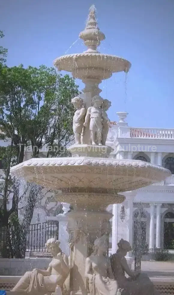 European style multi-layered stone sculpture fountain