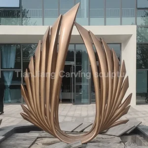 Stainless steel imitation copper abstract feather wings sculpture