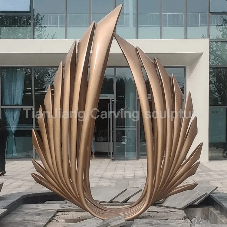 Stainless steel imitation copper abstract feather wings sculpture