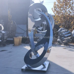 Stainless steel mirror twisted ring sculpture