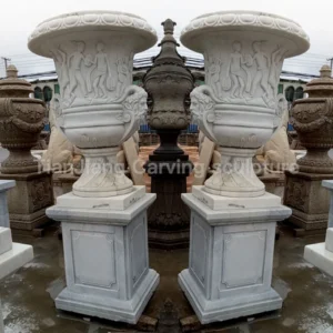 White marble European style relief stone flower bowl