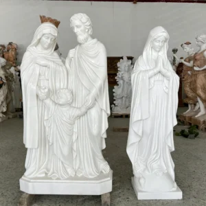 White marble combined sculpture of three members of the Holy Family and the Virgin Mary