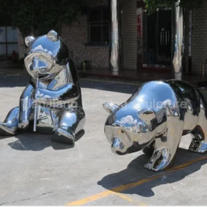 Stainless steel mirror panda sculpture