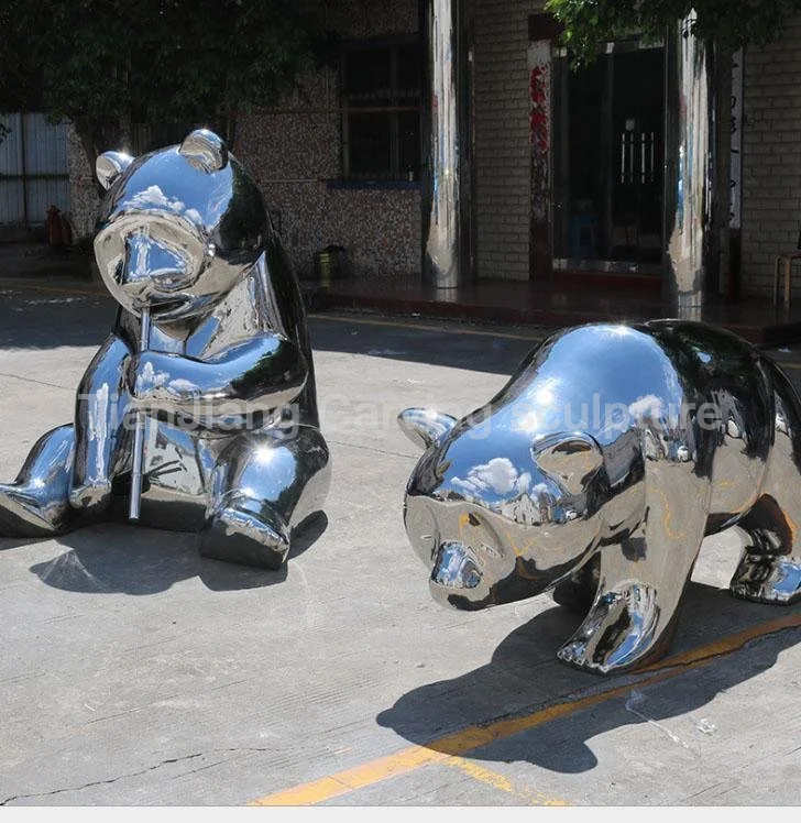 Stainless steel mirror panda sculpture